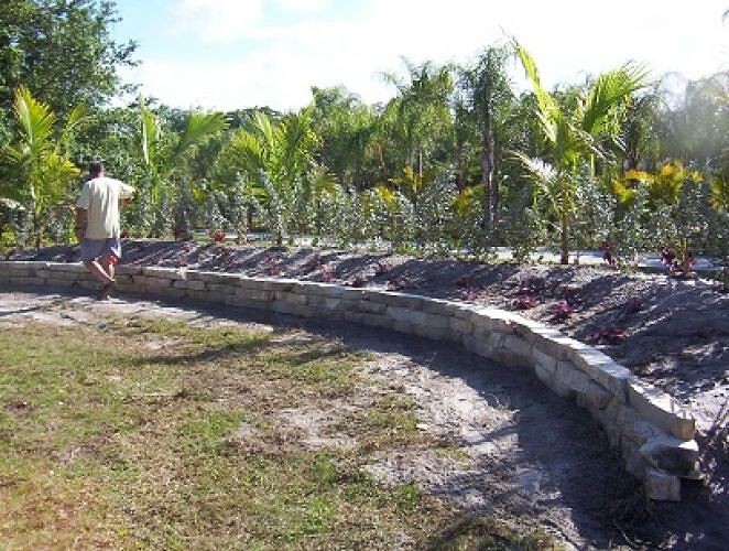 Landscaping with decorative rock wall